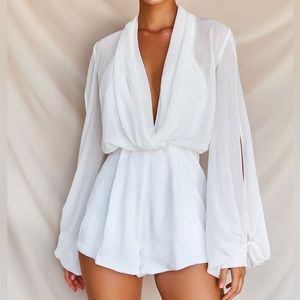 House of CB Chiffon Mirabelle playsuit- White